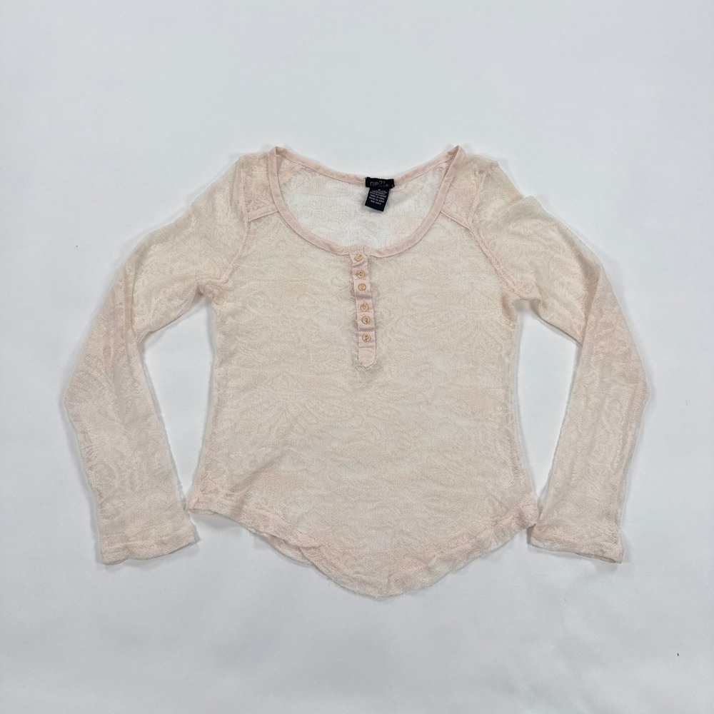 rue21 Womens Top S Fairy‎ Pink Floral Lace Knit Henley Long Sleeve Romantic Y2K